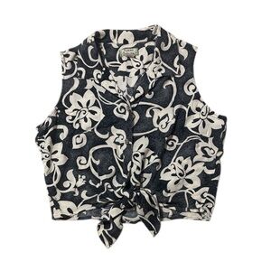 Tommy Bahama Black Floral Tie-Front Sleeveless Top, Large